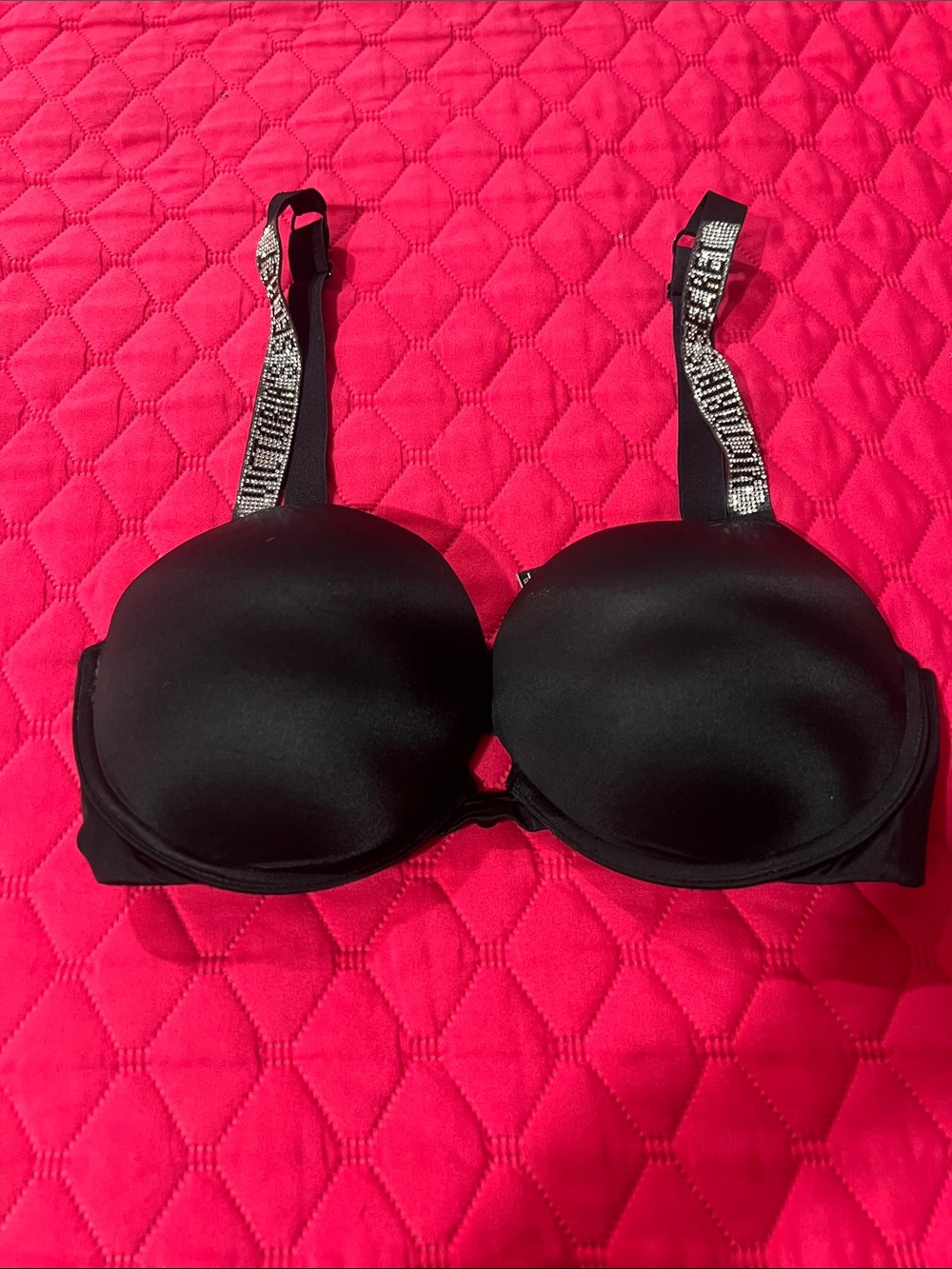 Victoria's Secret Black Padded Underwire Bra with Rhinestone Straps
